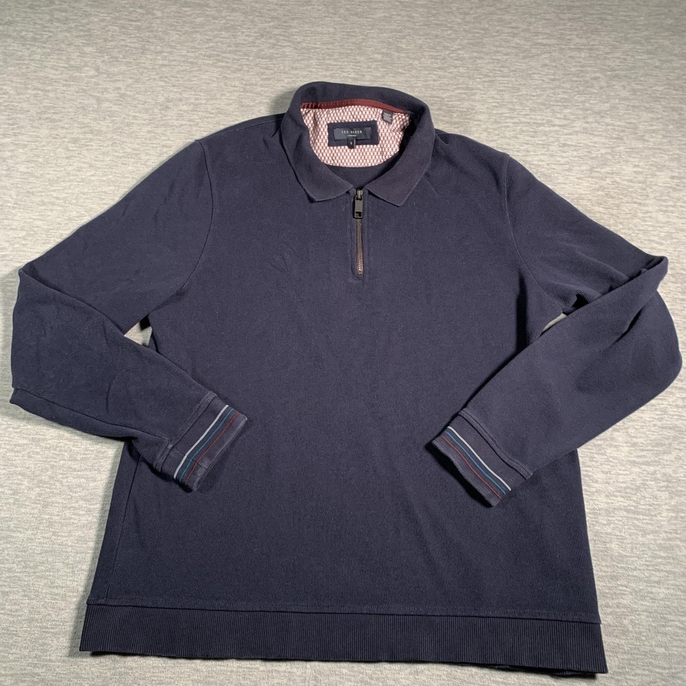 Ted Baker Sweater‎ Mens Large Blue Knit Pullover 1/2 Zip Collared Turkey